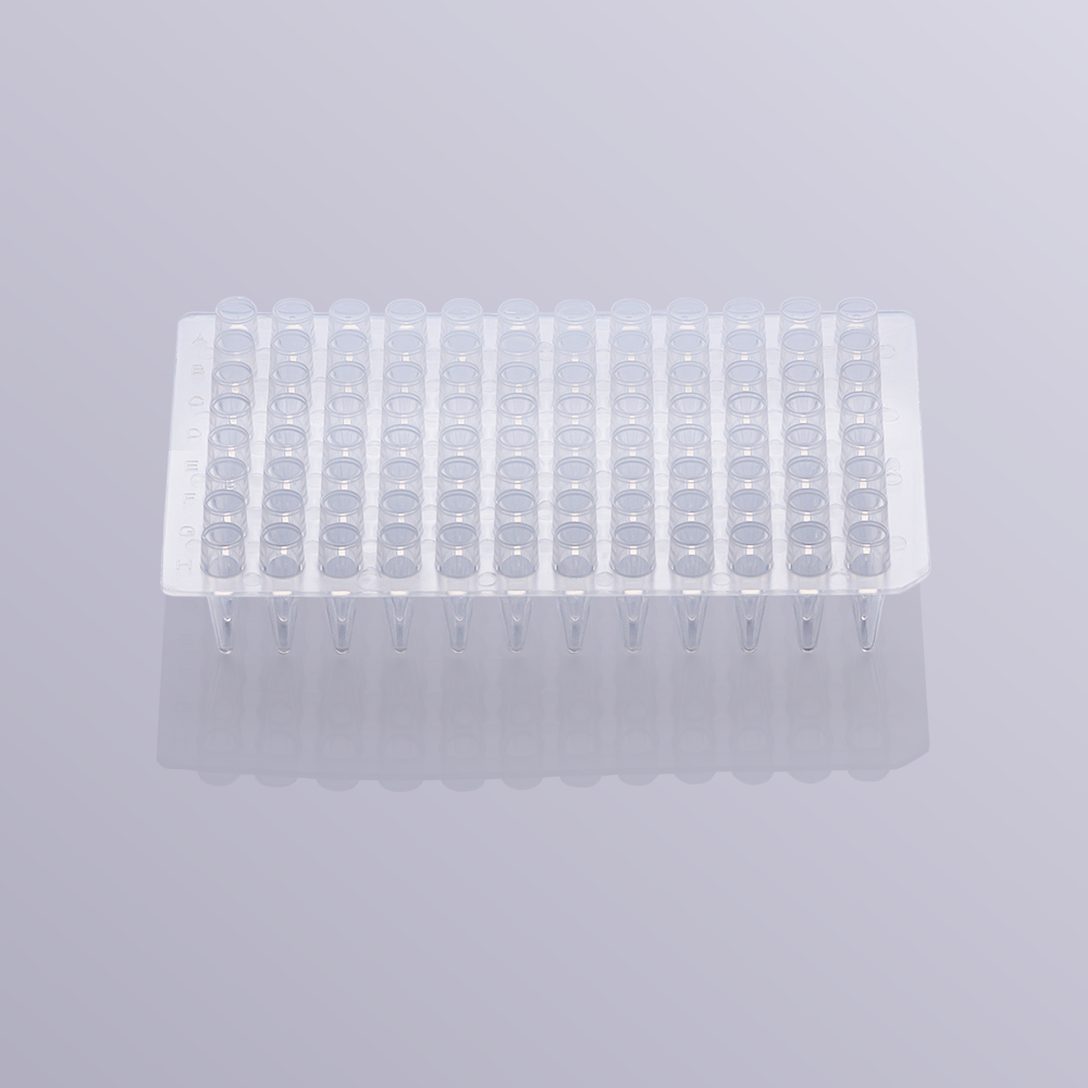 96 well PCR microplate, no skirt, clear, elevated wells